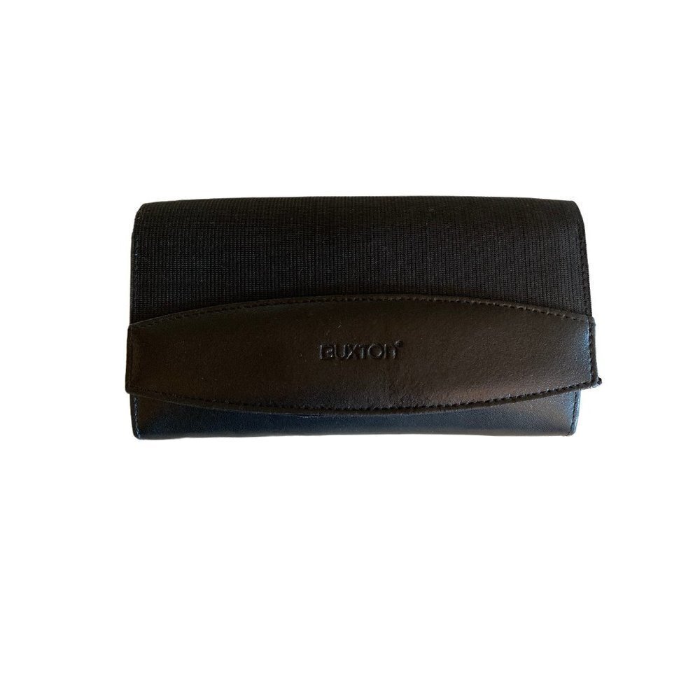 NEW Black Leather Buxton Wallet Mini Purse Multi Slot Crossbody Strap‎